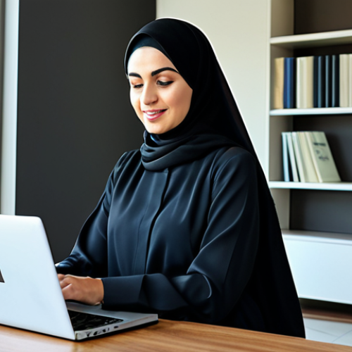 Home 17 **
"A professional businesswoman in a modern, modest abaya, working on a laptop in a bright, contemporary office in Dubai, fully clothed, appropriate attire, safe for work, perfect anatomy, natural proportions, professional photography, high quality, family-friendly."
**