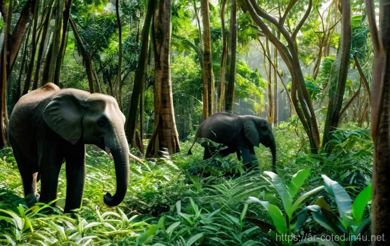 코트디부아르 국립공원 방문 시 주의점 - **"Serene Wildlife Observation in Ivorian National Park"**
A wide, breathtaking shot of a divers...