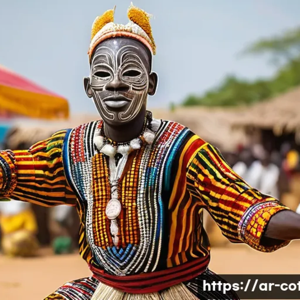 코트디부아르 마스크 축제 - **Vibrant Zaouli Dancer in Motion:**
    "A male Zaouli dancer from the Guro ethnic group performing...
